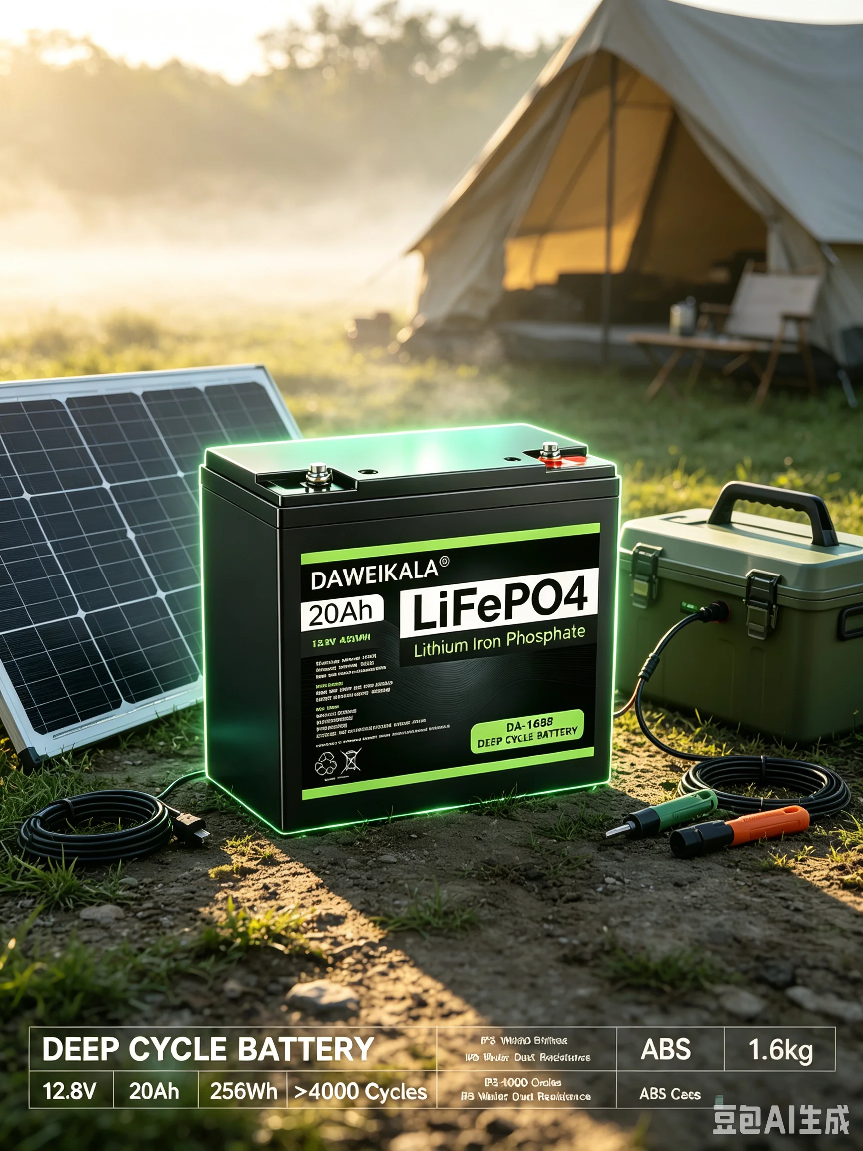 Daweikala 12,8V 20Ah Lifepo4 Lithium-Eisenphosphat-Tiefzyklusbatterie mit eingebautem BMS-Schutz, 256Wh wiederaufladbare Batterie für Solarenergiespeicherung, Wohnmobile, Boote, USV und