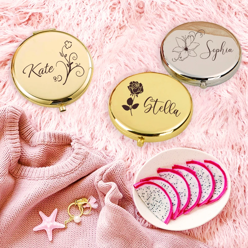 Personalized Compact Mirror Bridesmaid Gift Single Party Gift Girl Birthday Gift Customized Folding Handheld Makeup Mirror