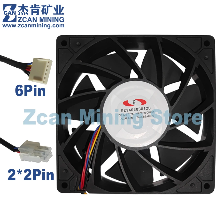 Brand New Whatsminer M20 M21 Fan D1 D3 M10 Cooler 6pin 14038 Fan KZ14038B012U 12V 7.2A M30 M31 M32 M50 Miner Cooling Fan 2x2Pin