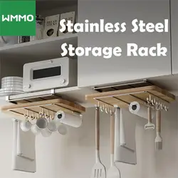 WMMO Stainless Steel Kitchen Hanging Organizer Rack Cutting Board Holder with Hooks Pot Cover Holder Cabinet Tissue Storage Rack