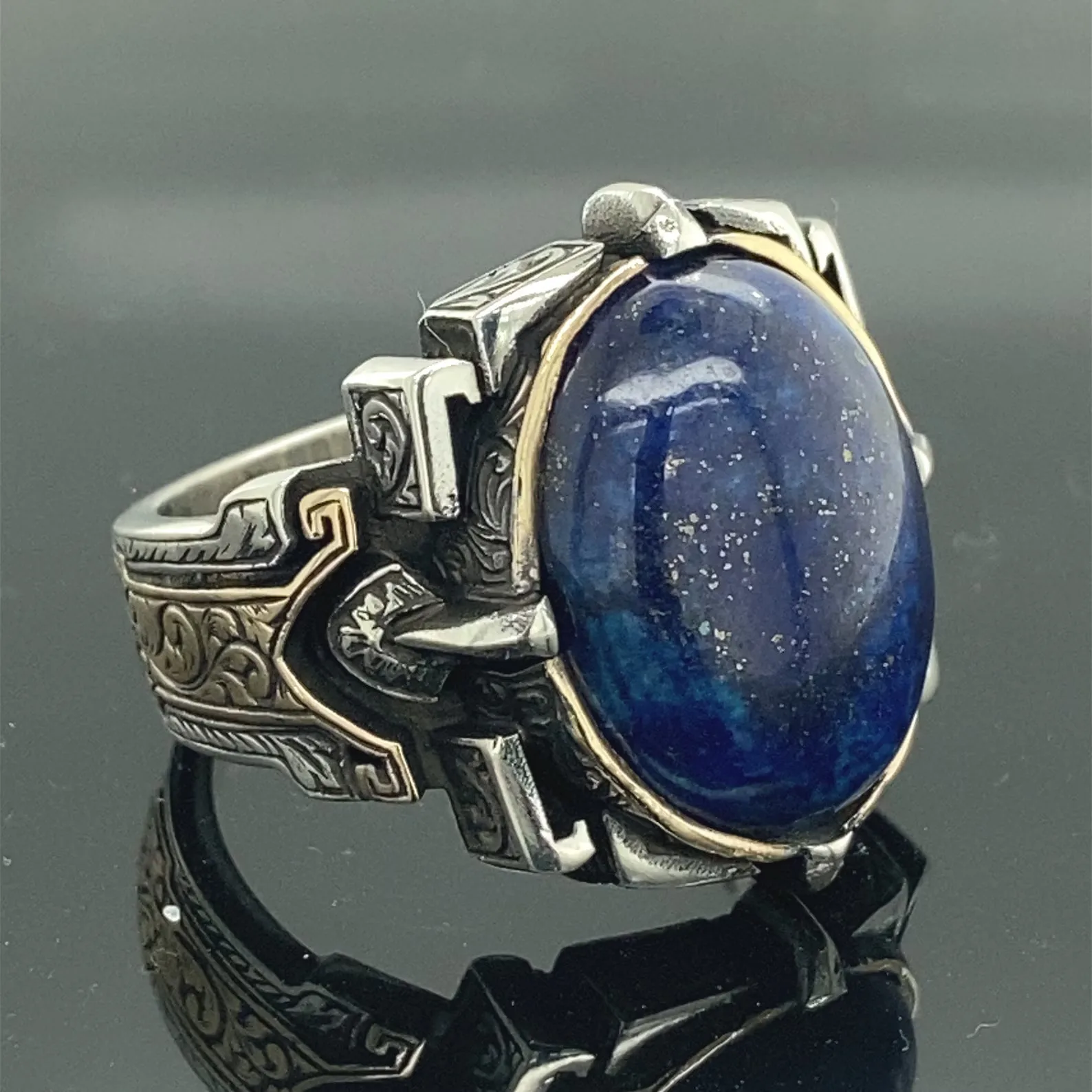 

Silver Handmade Ottoman Style Natural Lapis Lazuli Ring