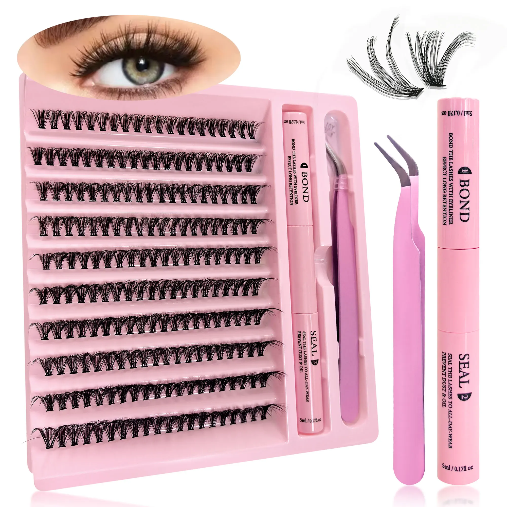 DIYまつげエクステキット 9-16mmミックス長さ、Dカールふわふわまつげ、まつげ接着剤とピンセット付き、最高のホリデーギフト