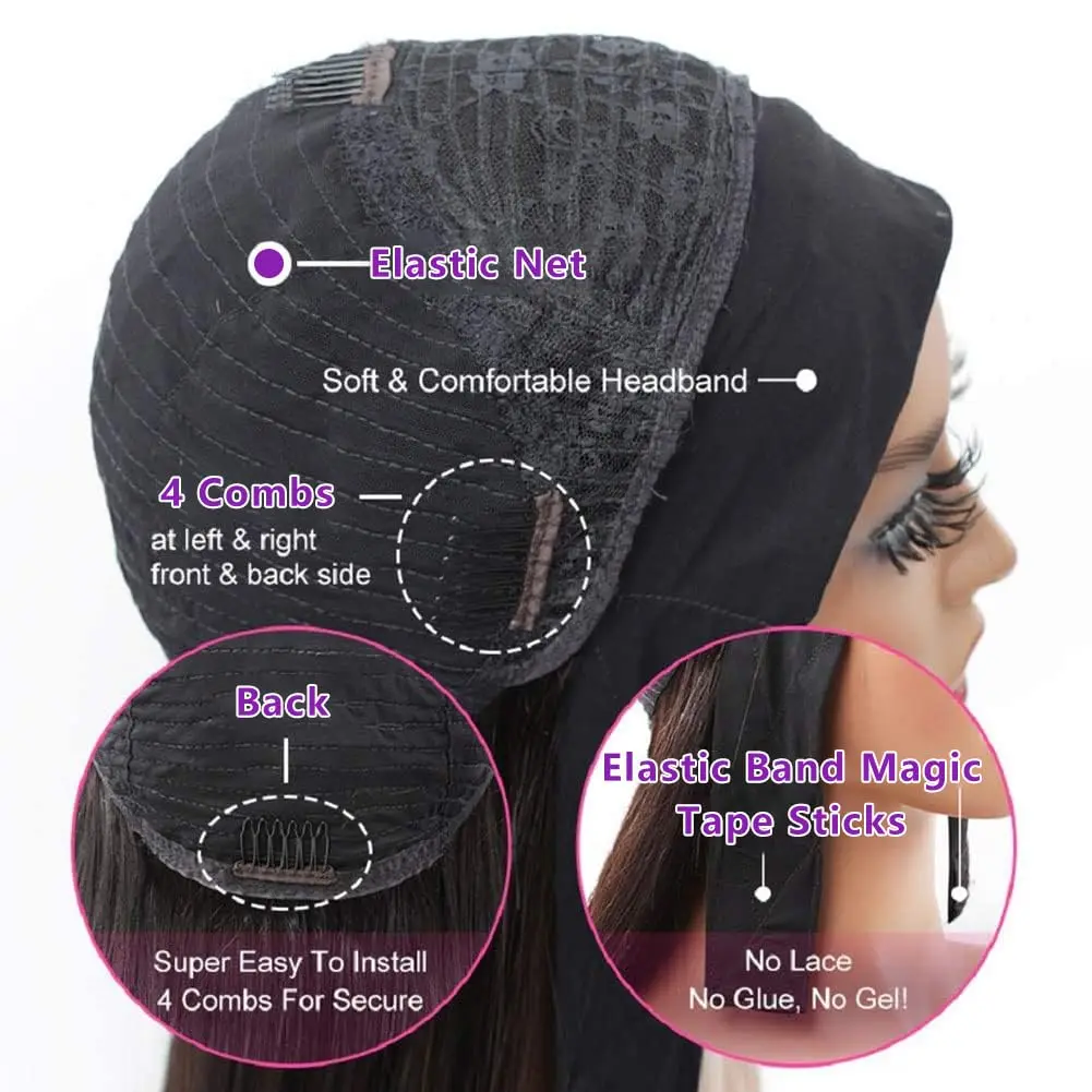 Peluca con diadema de cabello humano para mujer, peluca ondulada hecha a máquina, pelucas brasileñas con diadema de cabello humano ondulado, Color Natural