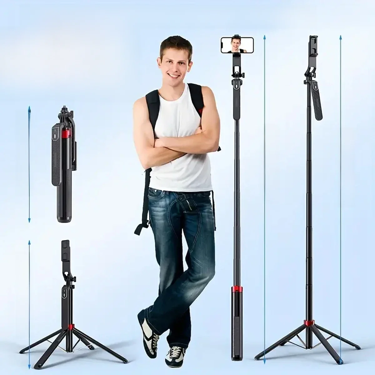 Trépied appareil photo portable avec télécommande sans fil et 360 ° rotation pour l'enregistrement vidéo, l'enregistrement vidéo et le streaming en direct