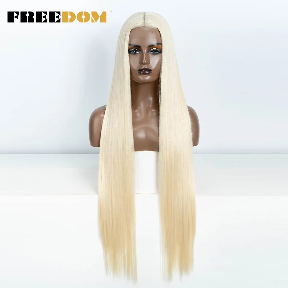 VRIJHEID Rechte Synthetische Kant Voor Vrouwen 38 Inch Lange Ombre Bruin Rood Blond Hoogtepunt Kant Frontale Pruiken Cosplay Pruik