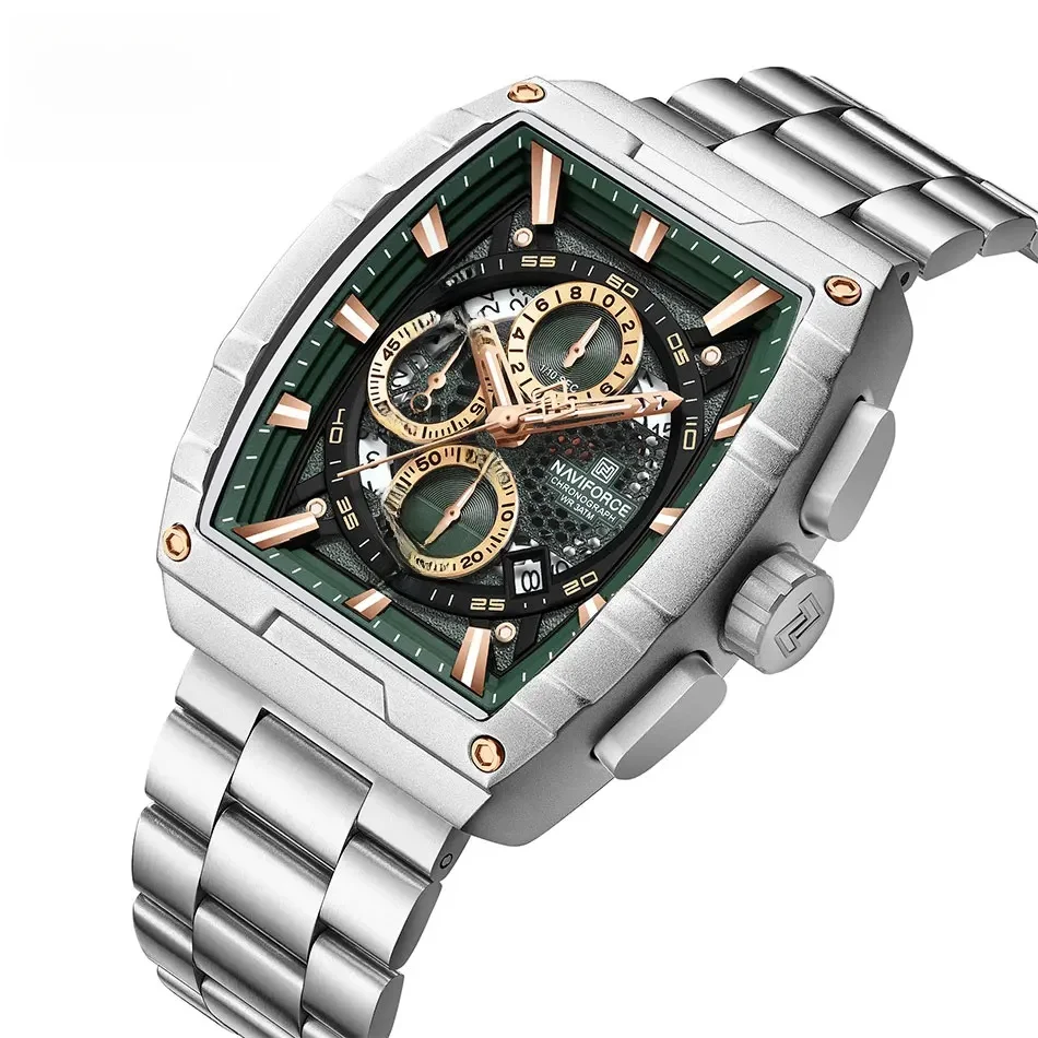 Montre à quartz NAVIFORCE pour homme, mode, étanche, chronographe lumineux, montre-bracelet avec date automatique, bracelet en acier inoxydable, cadeau