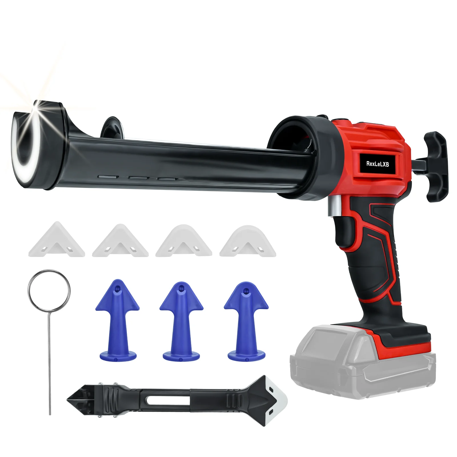 Cordless Caulking Gun for Milwaukee 18V Battery 4 Adjustable Speed with LED Light Upgraded Electric Silicone Gun (No Battery)