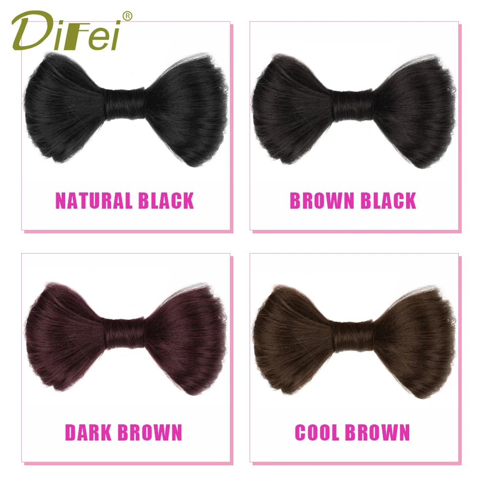 DIFEI Synthetic Hair Bow Buns Clip Bun Hairstyle Bow Hair Accessories For Women Brown Black Chignon Hairpins Wig Hair Bun