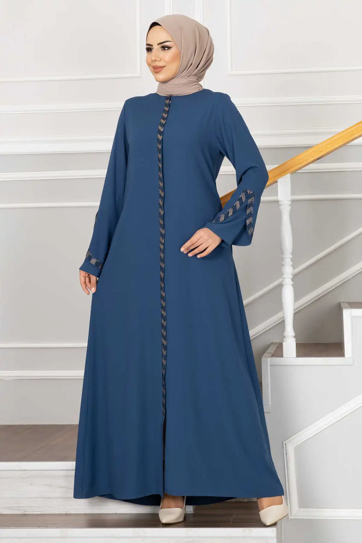 Women Clothing Stoned Abaya Hijab Muslim One-piece Prayer Dress Hooded Smocking Sleeve Jilbab Islamic Dubai Latest Diamond Beadi