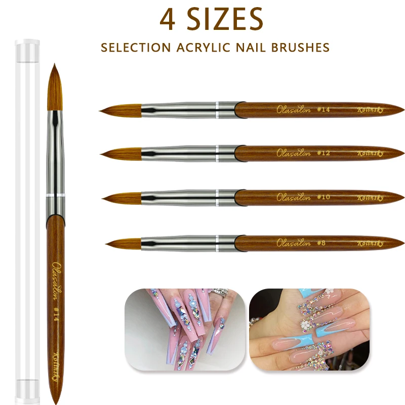 Pennello per unghie acrilico Kolinsky, manico in legno di sandalo Pennello per unghie di alta qualità Pennello per manicure Dimensioni dello strumento # 8-14