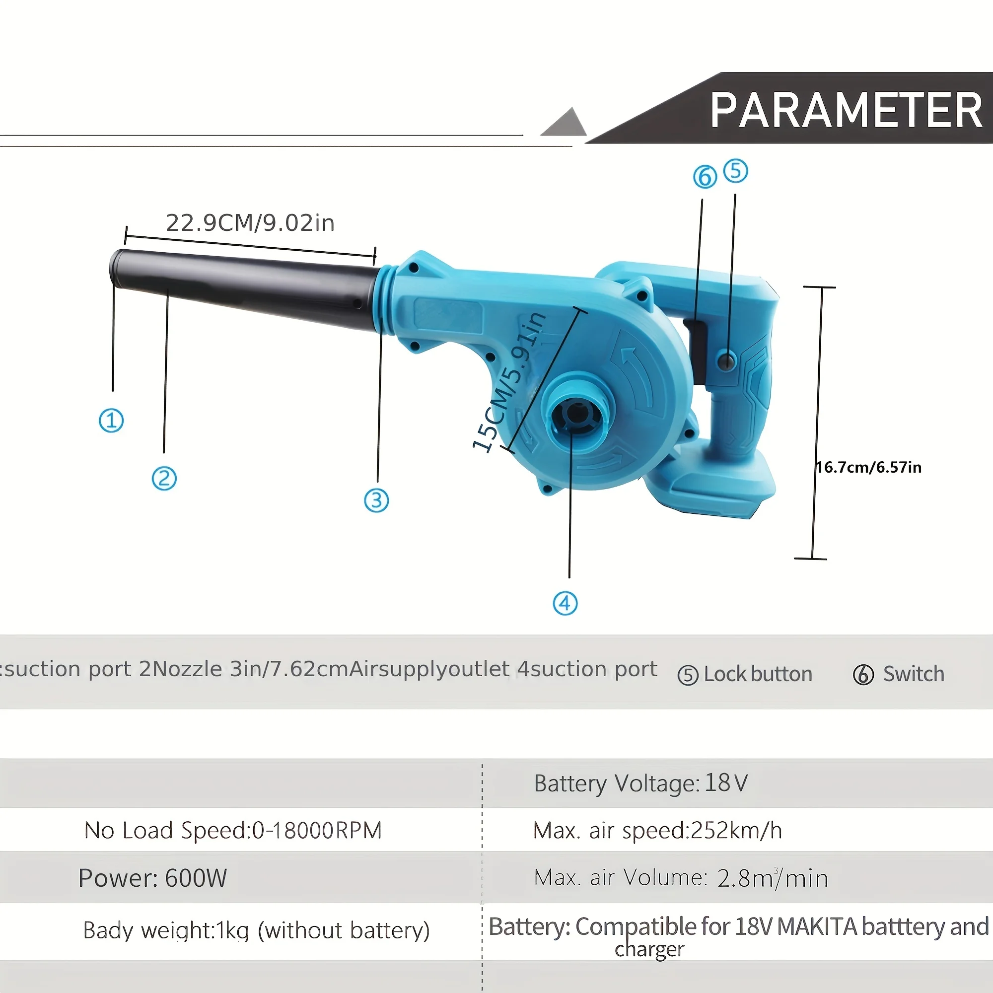 Cordless Leaf Blower Electric Air Blower Cordless Garden Tools For 18V Makita Lithium Battery