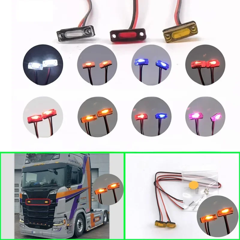 Feu de Position LED Orange rouge bleu blanc, 2 pièces, lampe d'avertissement pour camion Tamiya RC 1/14 Scania 770S Actros Volvo MAN LESU 56371, pièce