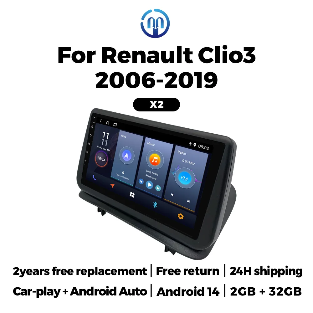 

4-ядерный Android Auto CarPlay 9-дюймовый для Renault Clio3 2006-2019 Android 14 Интеллектуальная автомобильная радиосистема Мультимедийный плеер GPS BT