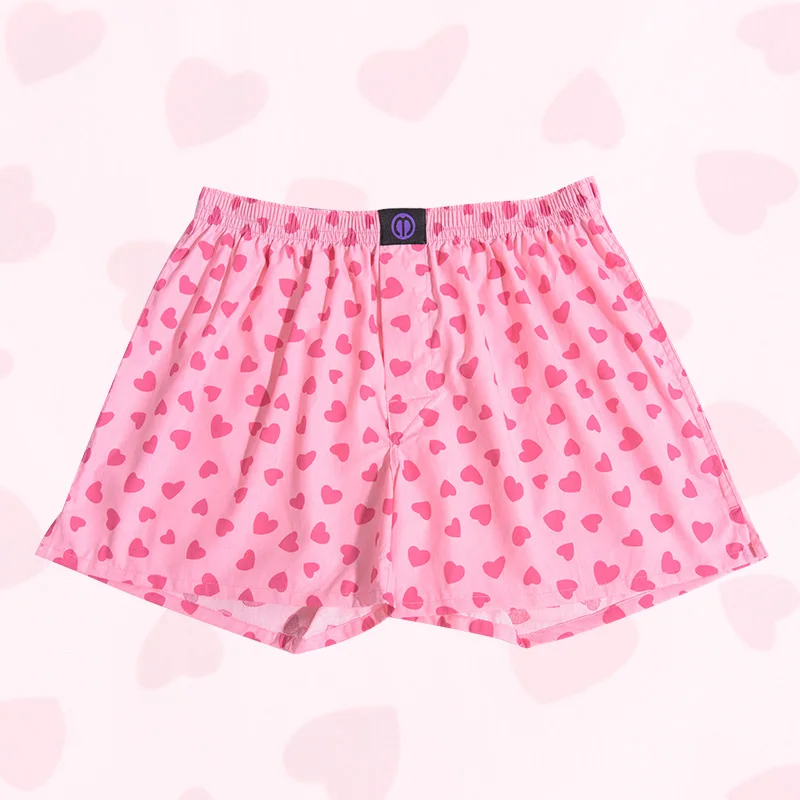 Pure Cotton Pink Heart Boxer Shorts Panties For Men And Women Pattern Comfortable Breathable Shorts For Home Leisure