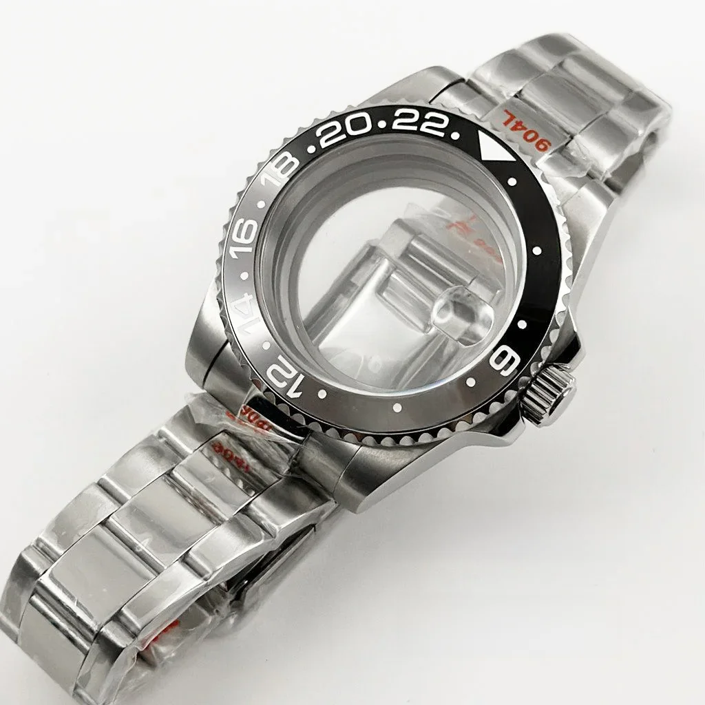 Boîtier de montre VH31 étanche 40MM GMT avec insert en céramique noir et gris pour ​ Mouvement NH34 NH35 NH36 NH38 ETA2824 PT5000, Lunette à 120