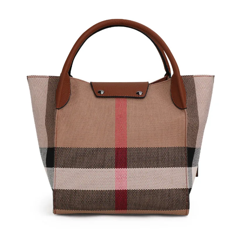 Classic plaid women\'s bag is a high-end handbag made of high-quality canvas and cowhide