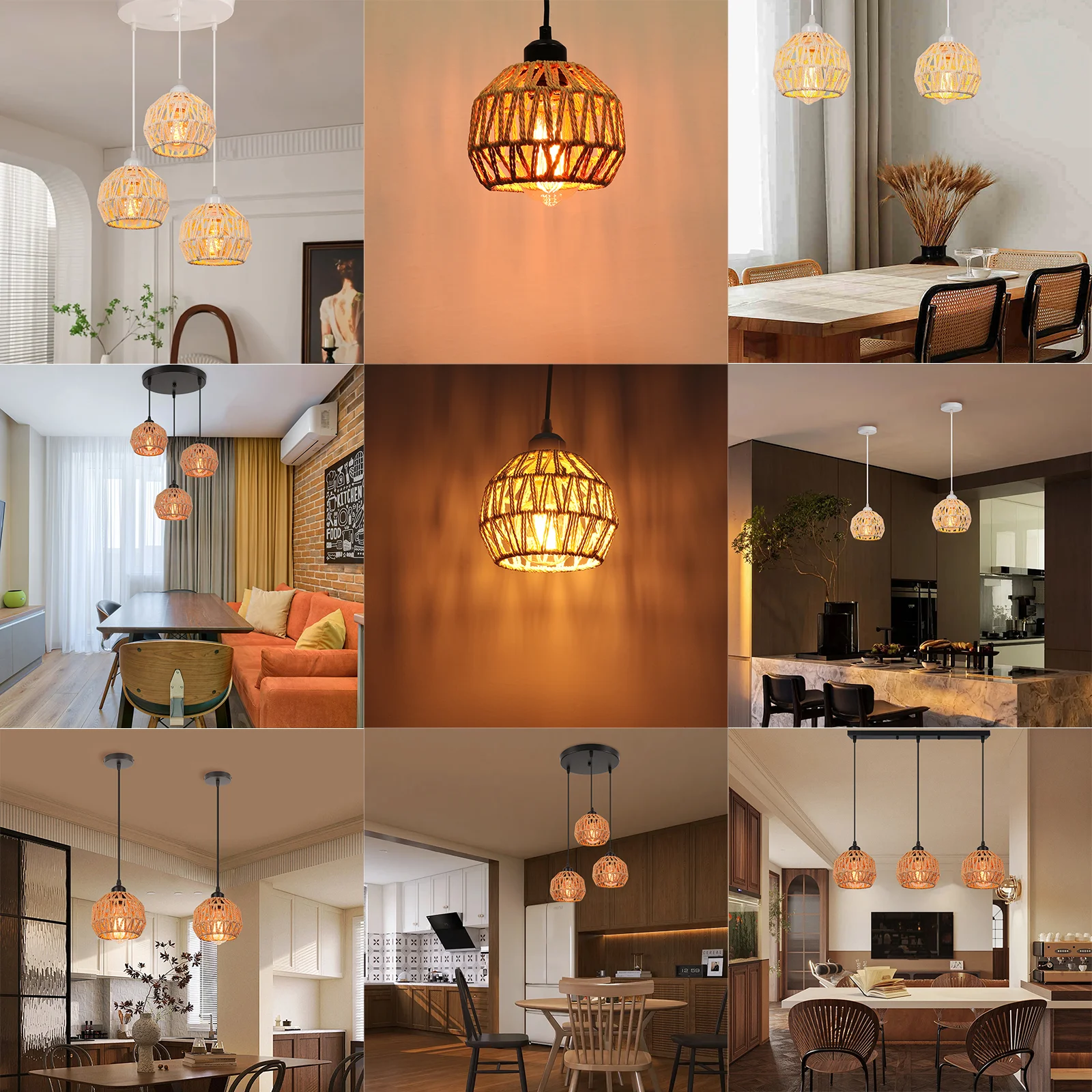

Bamboo Ceiling Light Pendant Lamp Rattan Wicker Lustre Hand Knit Braiding Suspended Home Dining decor LED Lights