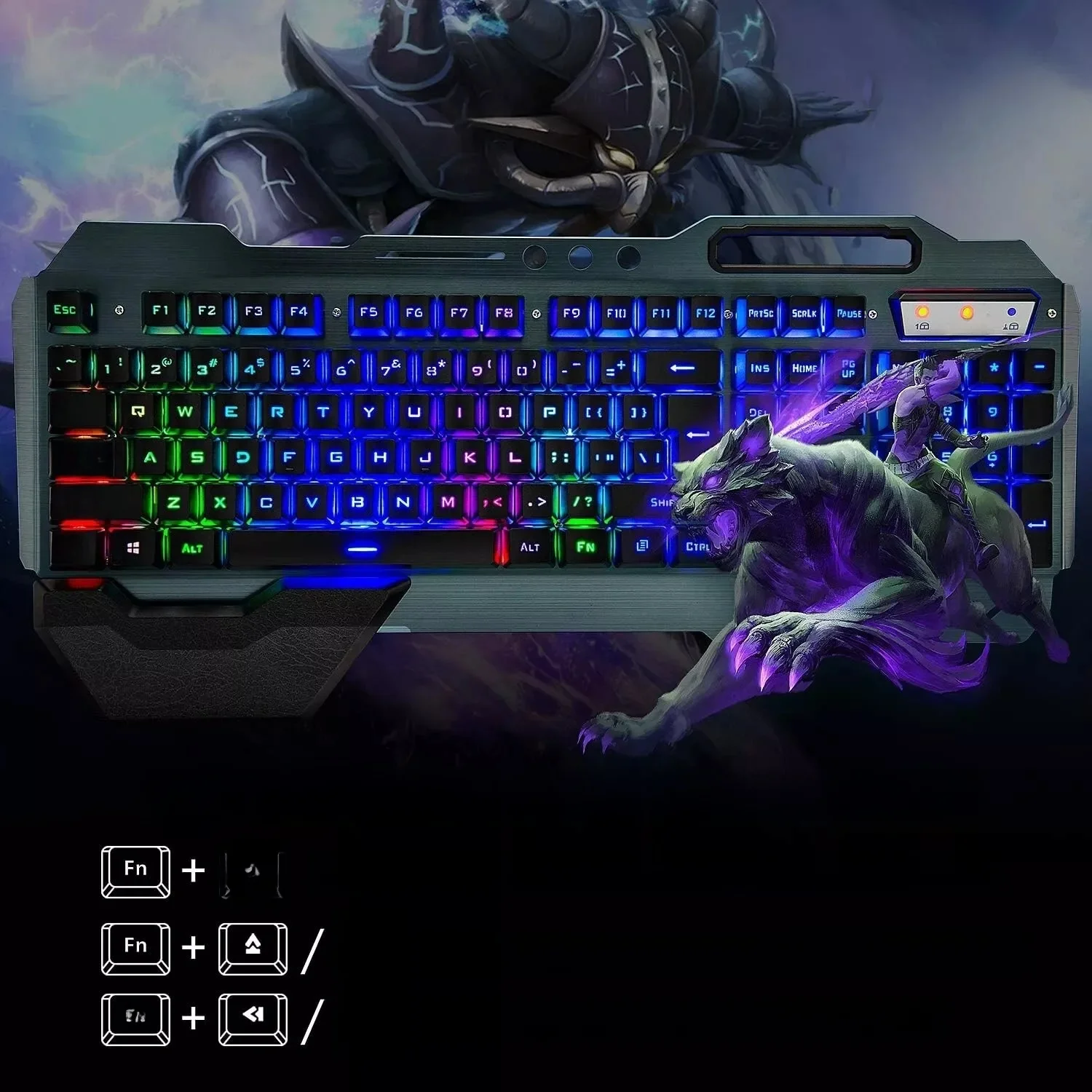 Draadloos gamingtoetsenbord en -muisset Oplaadbaar toetsenbord met regenboog-/RGB-achtergrondverlichting en 7-kleuren gamingmuis met pad - afbeelding 2