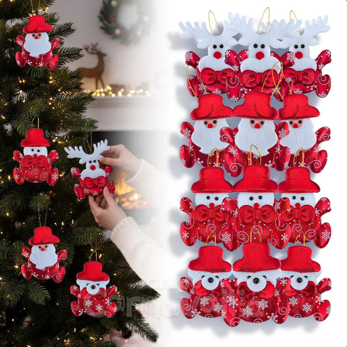 مجموعة مكونة من 12 قلادة عيد الميلاد الحلي لتزيين شجرة عيد الميلاد تماثيل عيد الميلاد المعدنية الحمراء Grupo Carnavallia