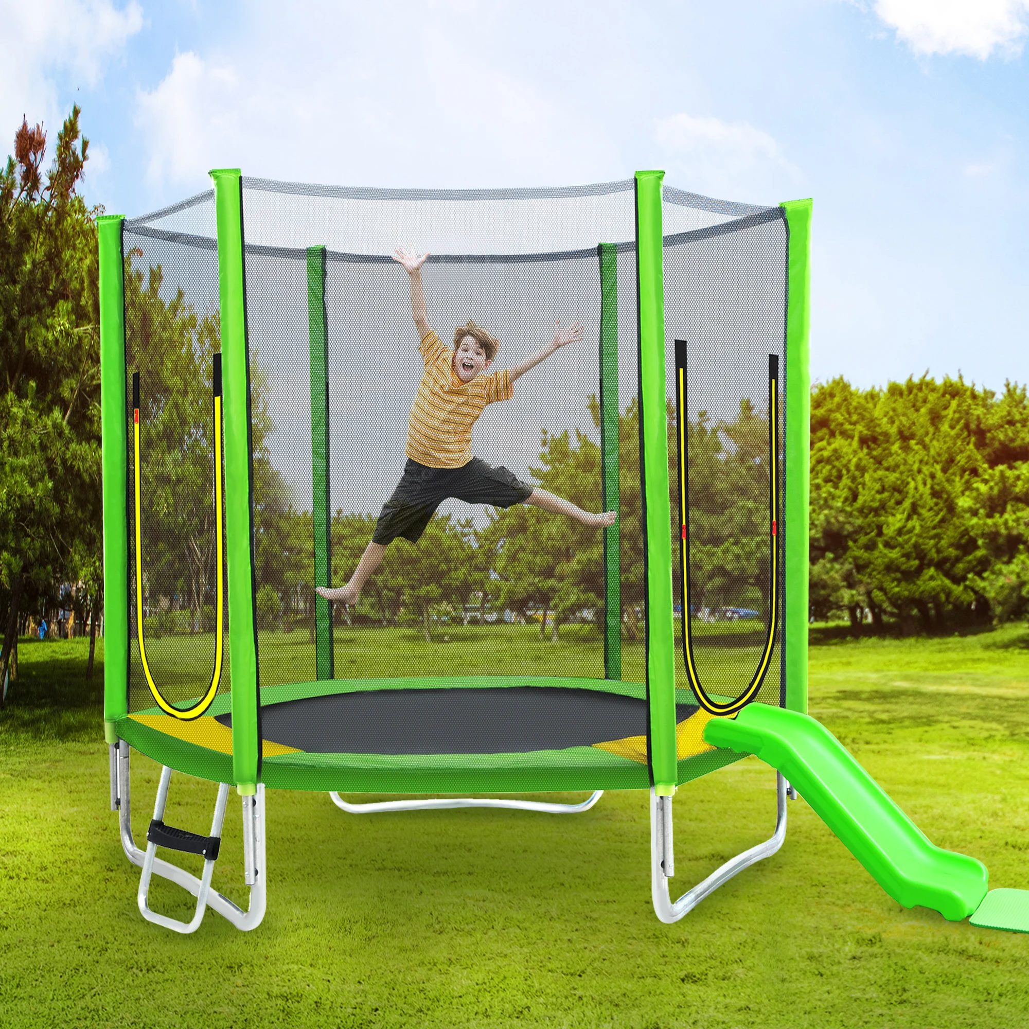Trampolino da esterno per bambini cm con scaletta in rete e imbottito certificato TUV certificato TUV fino a kg