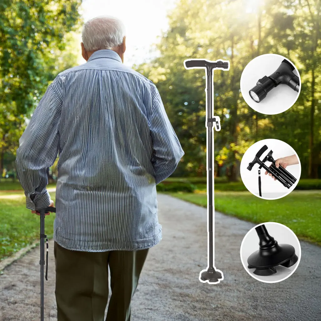 Portable Folding Cane ultra-light LED 4-foot Cane elderly parents filial piety cane walking aid tool