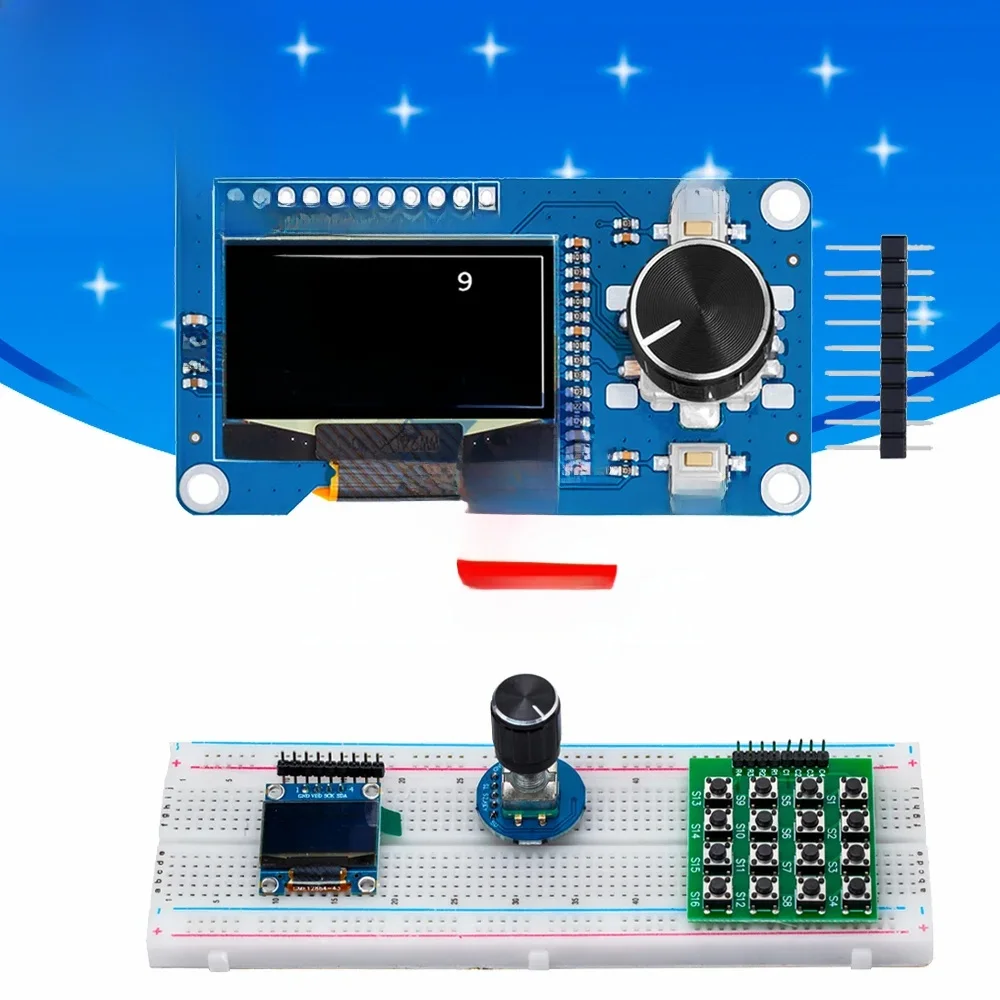 Ekran OLED BS 0.96/1.3 cala, biało-niebieski, z modułem enkodera obrotowego EC11 i interfejsem IIC dla Arduino. — zdjęcie 2