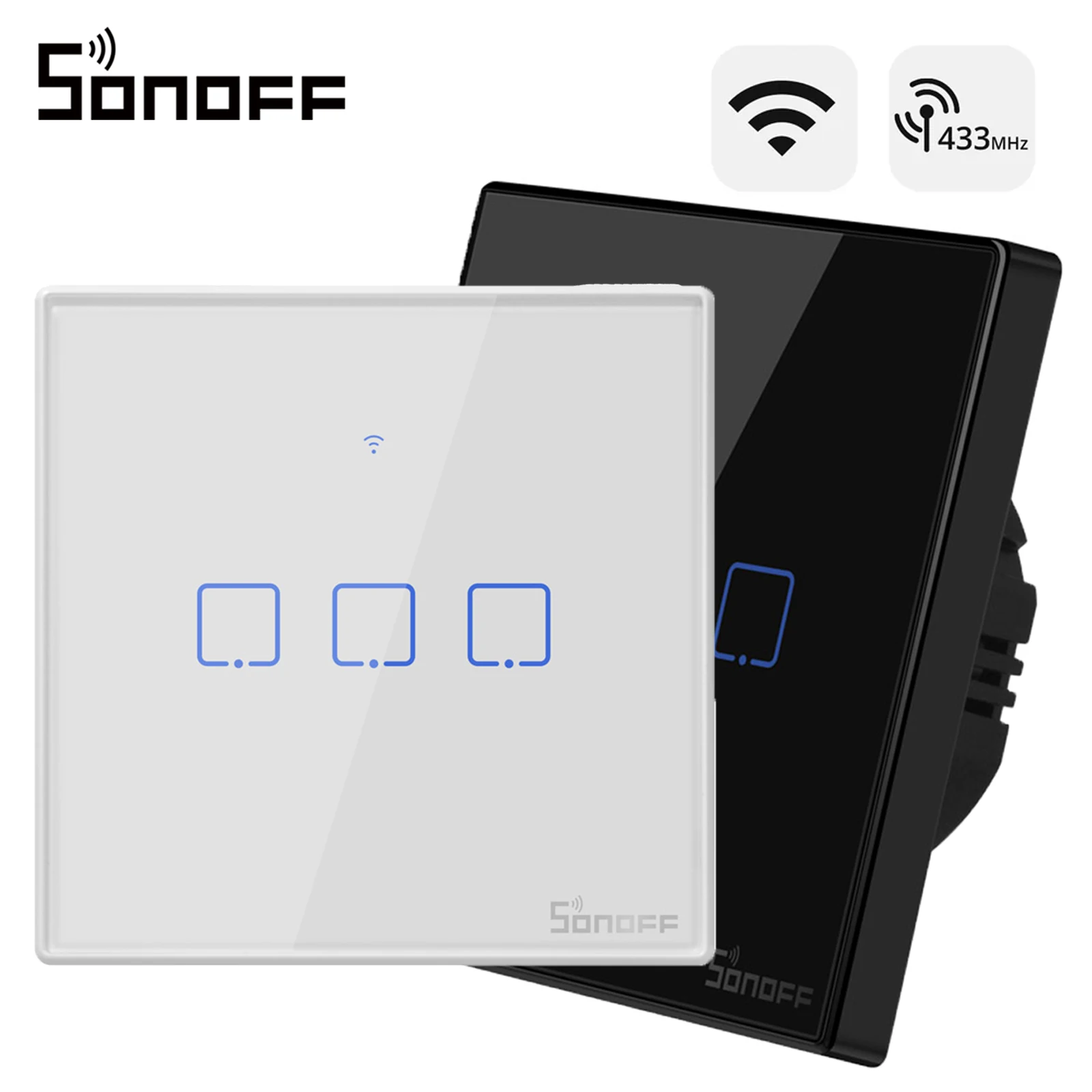 Interruptor de pared táctil WiFi RF SONOFF T2/T3EU 433Mhz, control inteligente de escenas a través de eWeLink, control remoto por voz con Alexa y Google Home