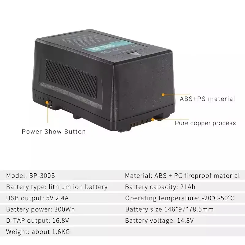 Lithium Ion Batteries 300W 14.8V 16.8V20400mah BP-300 V Lock V Mount Battery for Camcorder Camera Video LED Light