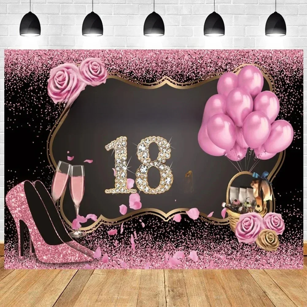 Ballon à paillettes noir et or pour arrière-plan de fête de 18e anniversaire, pour femmes, hommes, garçons et filles, affiche de photographie de Bar Mitzvah de 18e anniversaire