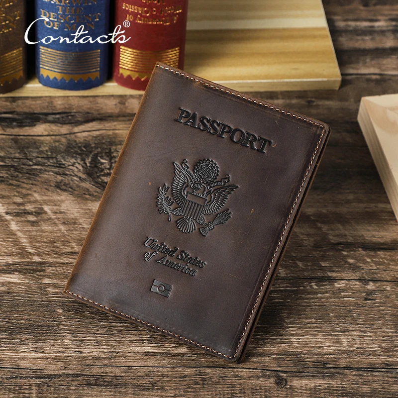 CONTACT\'S Genuine Leather Travel US Passport Wallets American Eagle Embossed Card Holder United States Emblem Passport Cover