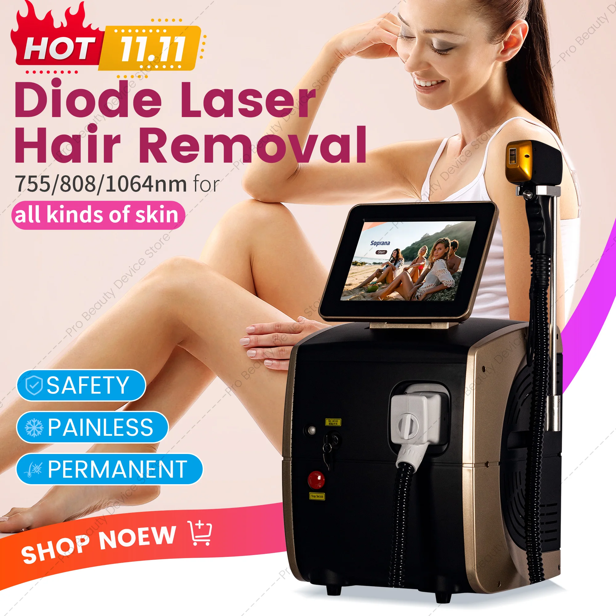 Мощный лазерный эпилятор с александритовым льдом и платиной 4000WPro, профессиональный диодный лазерный аппарат, средство для постоянного удаления волос для женщин