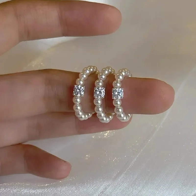 Neue französische Zirkon Elastizität Perlen ring Frauen personal isierte Mode tägliche Accessoires