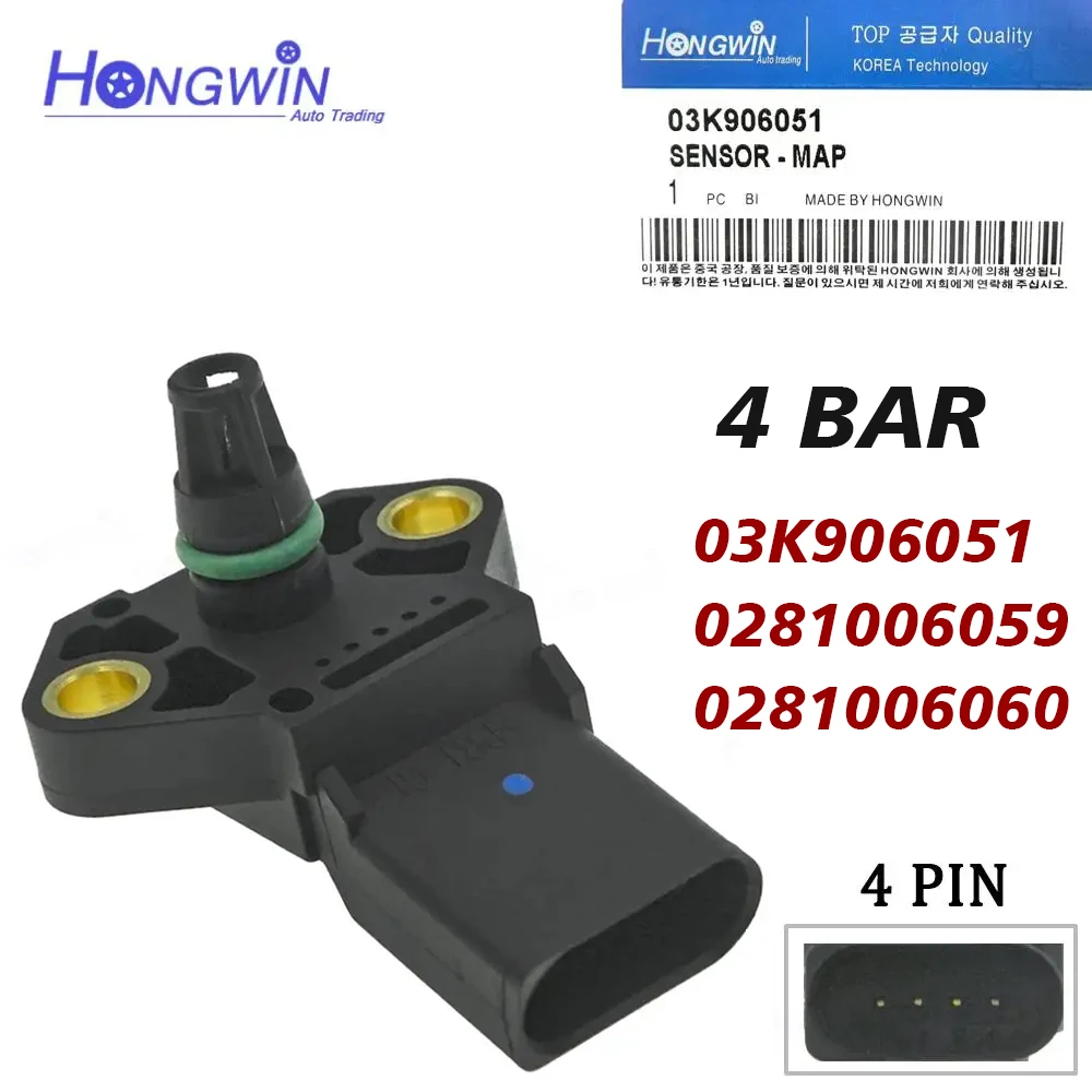 

4 BAR Intake Manifold Boost Pressure MAP Sensor Drucksensor For VW Audi SEAT SKODA 1.4 2.0 TDI 03K906051 0281006059 0281006060