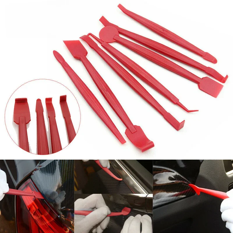7Pcs Narzędzie do przycinania folii samochodowej Skrobaki winylowe do folii samochodowej 3D Folia z włókna węglowego Micro Squeegee Felt Kit Wrap Vinyl Tools Red — 2