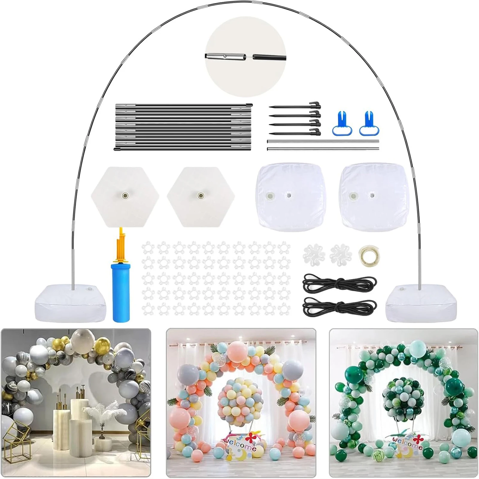 Hochzeits-Ballonbogen-Ständer-Set, 3m Breit 2,7m Hoch, Verstellbarer Wiederverwendbarer Rahmen mit Basis, für Zeremonie-Hintergrund, Empfangsdekoration & Fotokabinen-Requisiten, Ballonbogen-Halter
