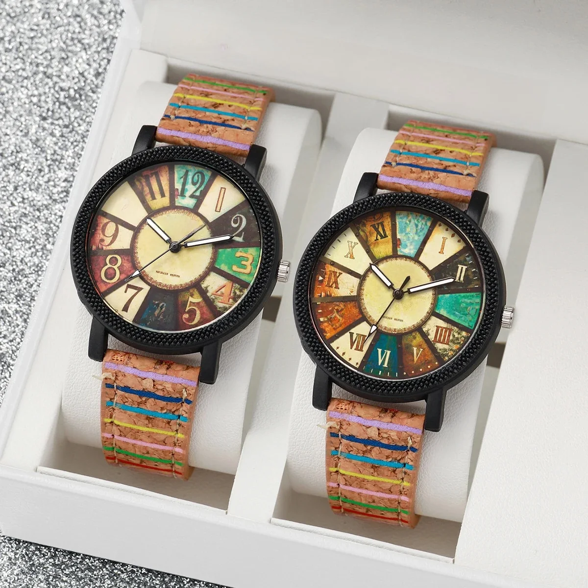 2 pièces/ensemble montres pour femmes bracelet en cuir décontracté montre à Quartz analogique femme (sans boîte)