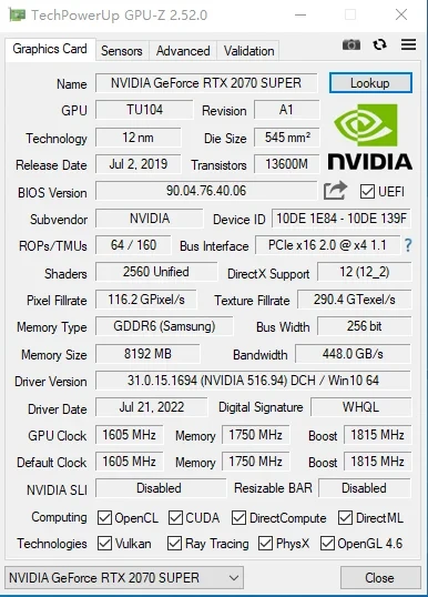 Gebrauchte rtx 3,0 super 8g placa de video gaming grafikkarte bit gddr6 rgb spiel videokarte für nvidia geforce pci-e x 16 pc