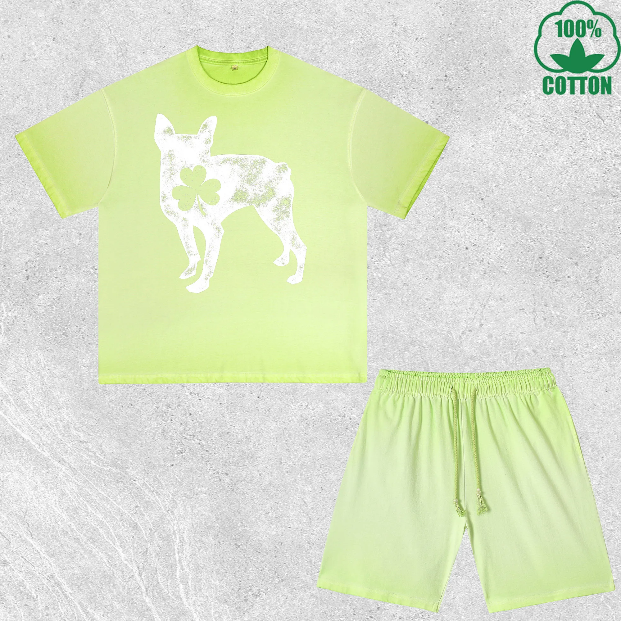 

Комплект из футболки и шорт с принтом Lucky Animal, эффект потертости, разноцветный, свободный крой, модный, 100% хлопок, выгодный набор