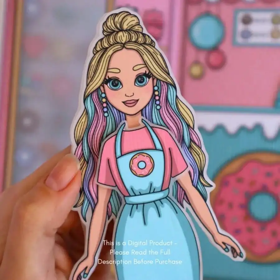 Donut Shop Pretend Play Kit, DIY Paper Doll House Sticker Book, Kids Quiet Book Craft Set, Cut & Make Handmade Toy view 6