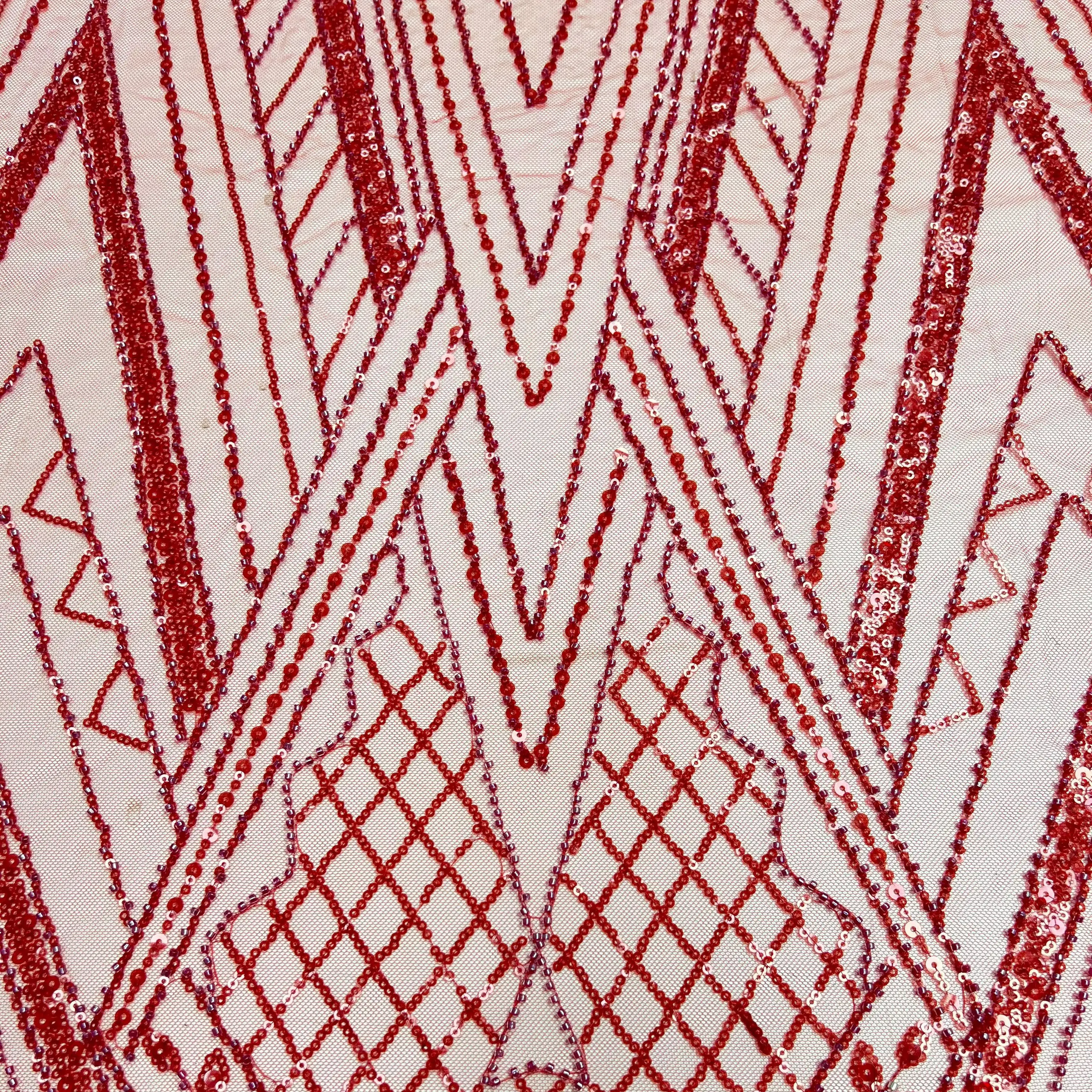 

Lastest Beaded Sequins Fabric Lace French Mesh African Geometric Style High Quality 2025 Lace Fabric for sewing Wedding Dress