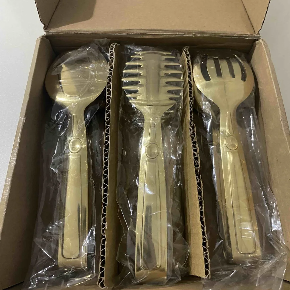 Stainless Steel Gold 3 Piece Serving Cake Pasta Cake Tongs Set Serving Presentation Pasta Cake Salad Cake Tongs Fast shipping