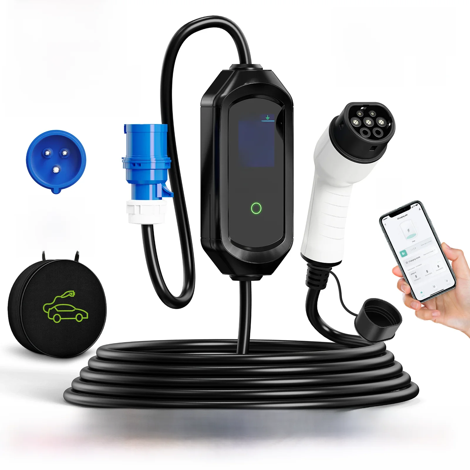 AFEEV Przenośna ładowarka EV typu 2 7KW 32A 1-fazowa skrzynka ścienna typu 1/GBT EVSE Kabel do szybkiego ładowania Wtyczka CEE WIFI APP Sterowanie Bluetooth — zdjęcie 2