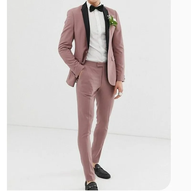 

Dusty Pink Wedding Suits for Men Black Shawl Lapel Groomsmen Tuxedo Costume Homme Prom Blazer Male Suits 2 Piece Terno Masculino