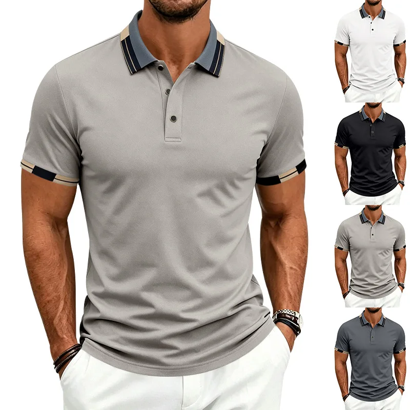 Men's Fitness Quick-drying Sports T-shirt Simple Fashion Pure Color Polo Shirts Summer Casual Short Sleeve Retro Daily Wear