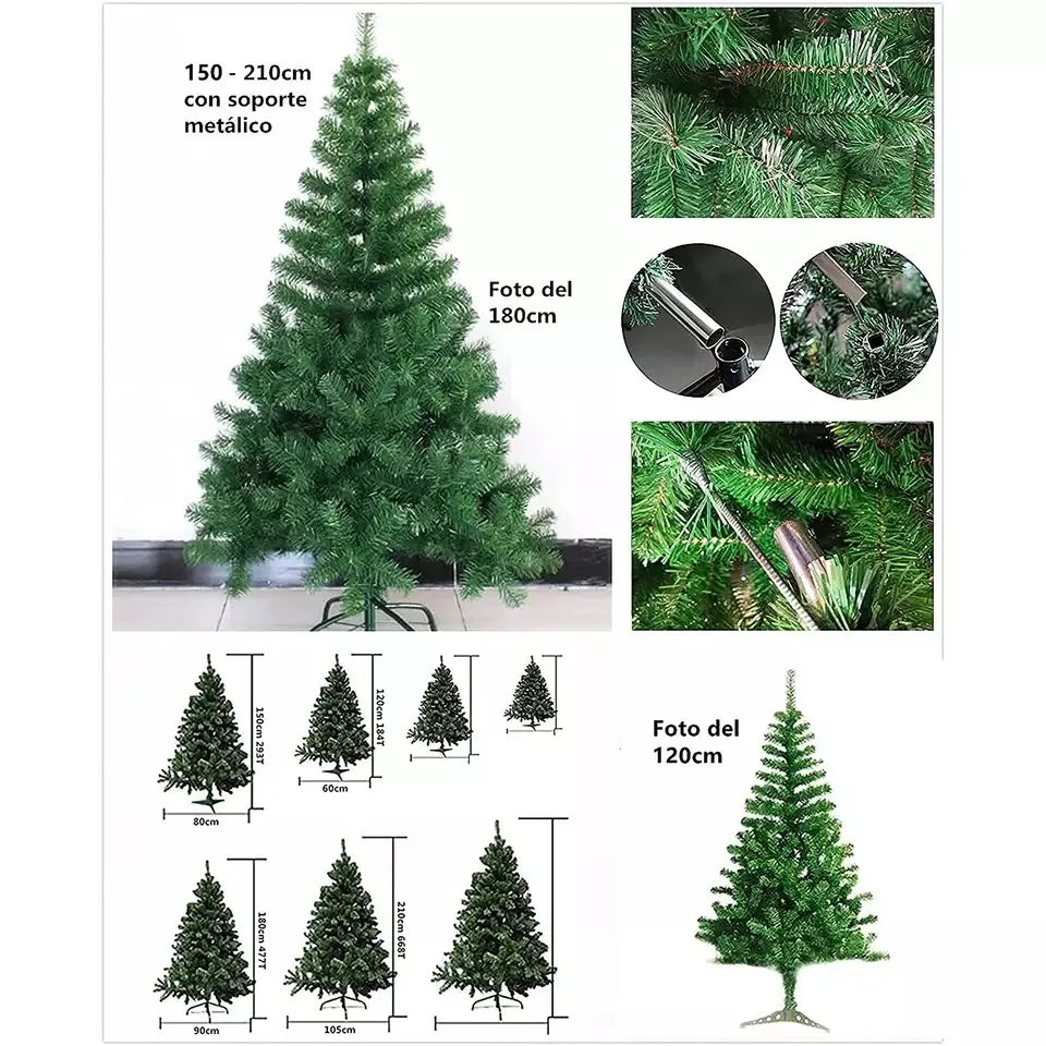 Pet Árvore de Natal Artificial, PET Artificial PVC Leaf Christmas Tree, Árvore Verde, Decoração de Casa, Jardim, Shopping, Restaurante, 60cm, 90cm, 120cm, 150cm, 180cm, 210cm, Enviado da Espanha