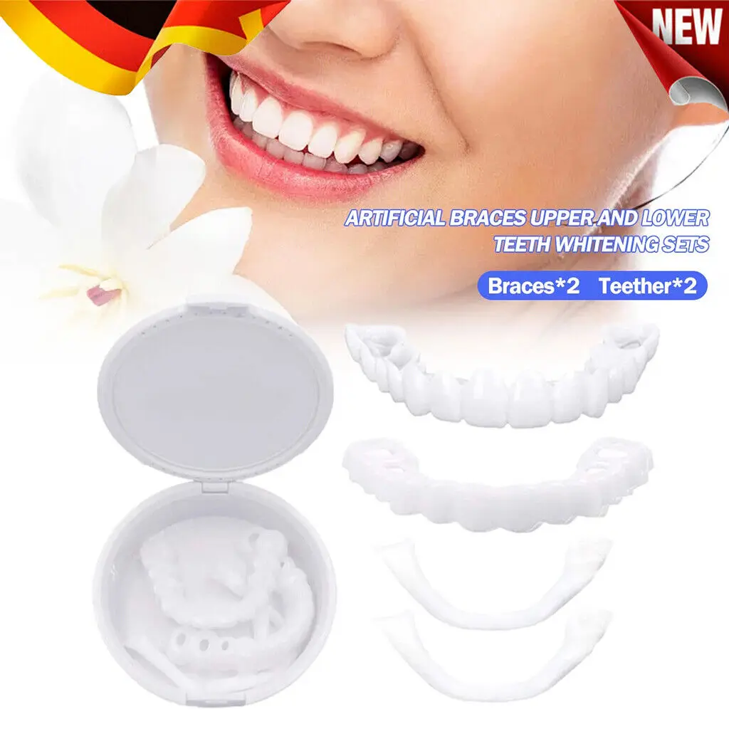 Ensemble de 2 Faux Dents en Silicone, Prothèse Dentaire Cosmétique, Fausse Dentition Blanche pour Sourire Parfait