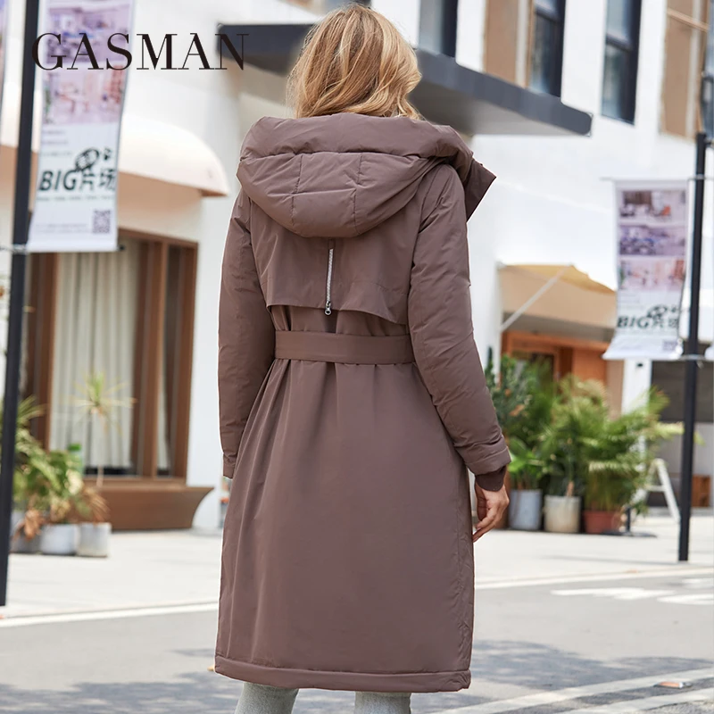 Gasmama – manteau Long et chaud en duvet pour femme, veste classique, fermeture éclair, laçage, poches, à capuche, Slim, collection hiver GM-82160