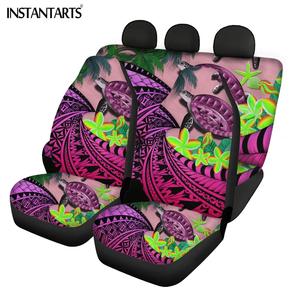 INSTANTARTS Auto Seat Protector Covers Classical Polynesian Style Turtle Prints Wear-resistant Vehicle Polyester Protective Pads