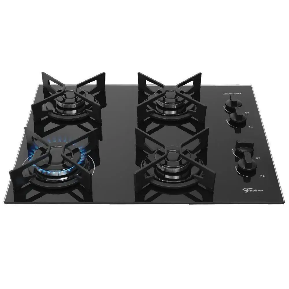 Cooktop a Gás Fischer 4 Bocas Fit Line Trempe Iron Preto Bivolt