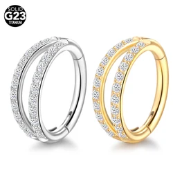 1Pc Titanium Nose Rings Hoops Double Septum Rings Prong CZ Cartilage Hoop Earring Piercing Nariz Open Stacked for Women and Men